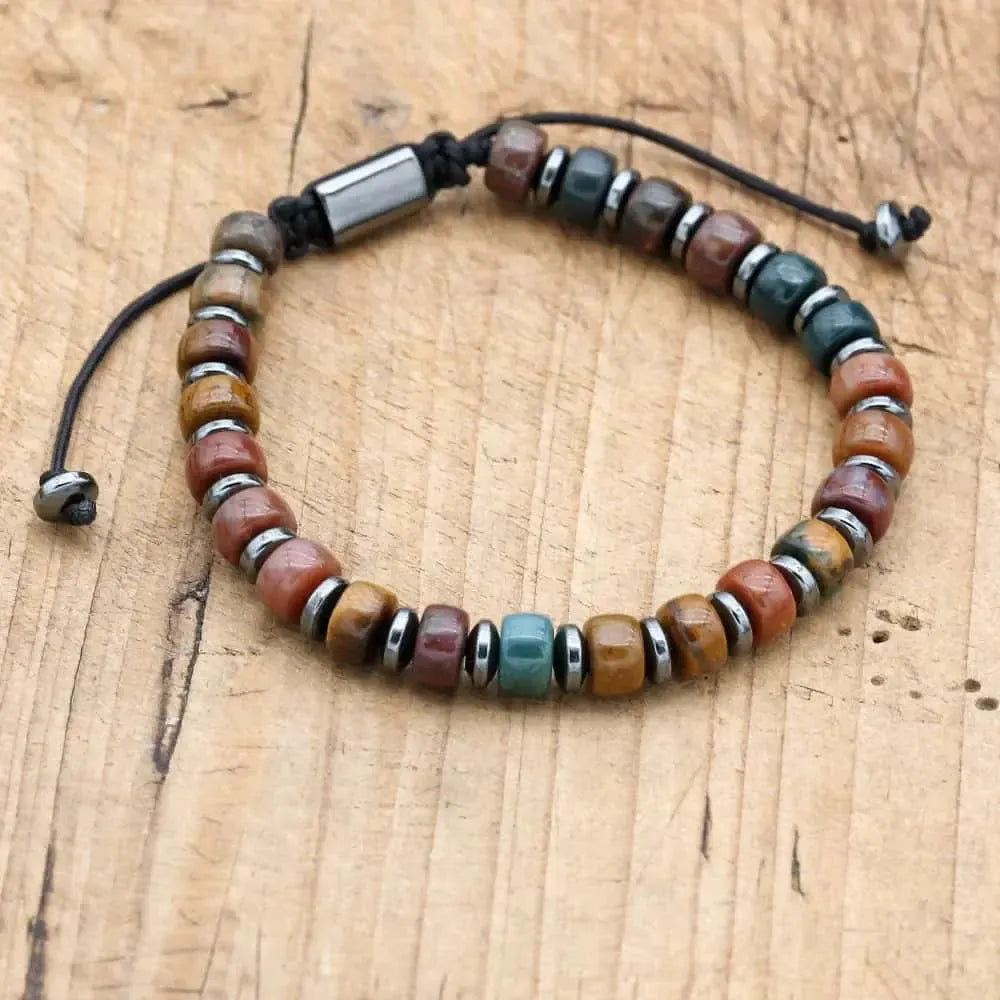 Bracelet d'Équilibre en Jaspe Océan et Hématite