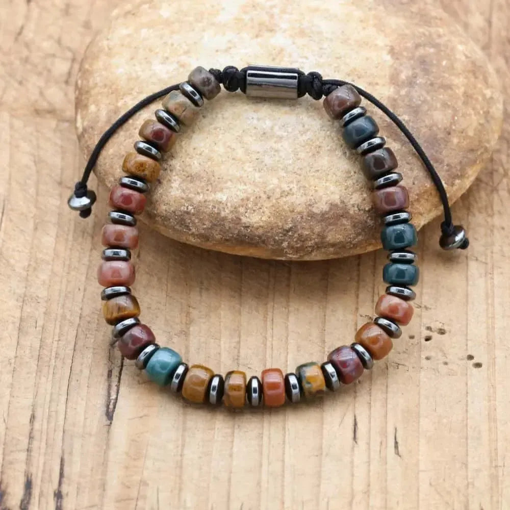 Bracelet d'Équilibre en Jaspe Océan et Hématite