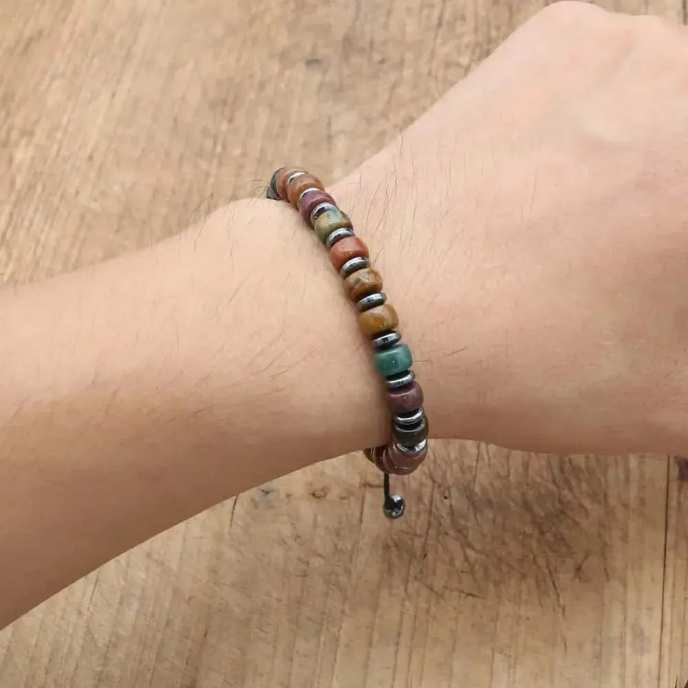 Bracelet d'Équilibre en Jaspe Océan et Hématite
