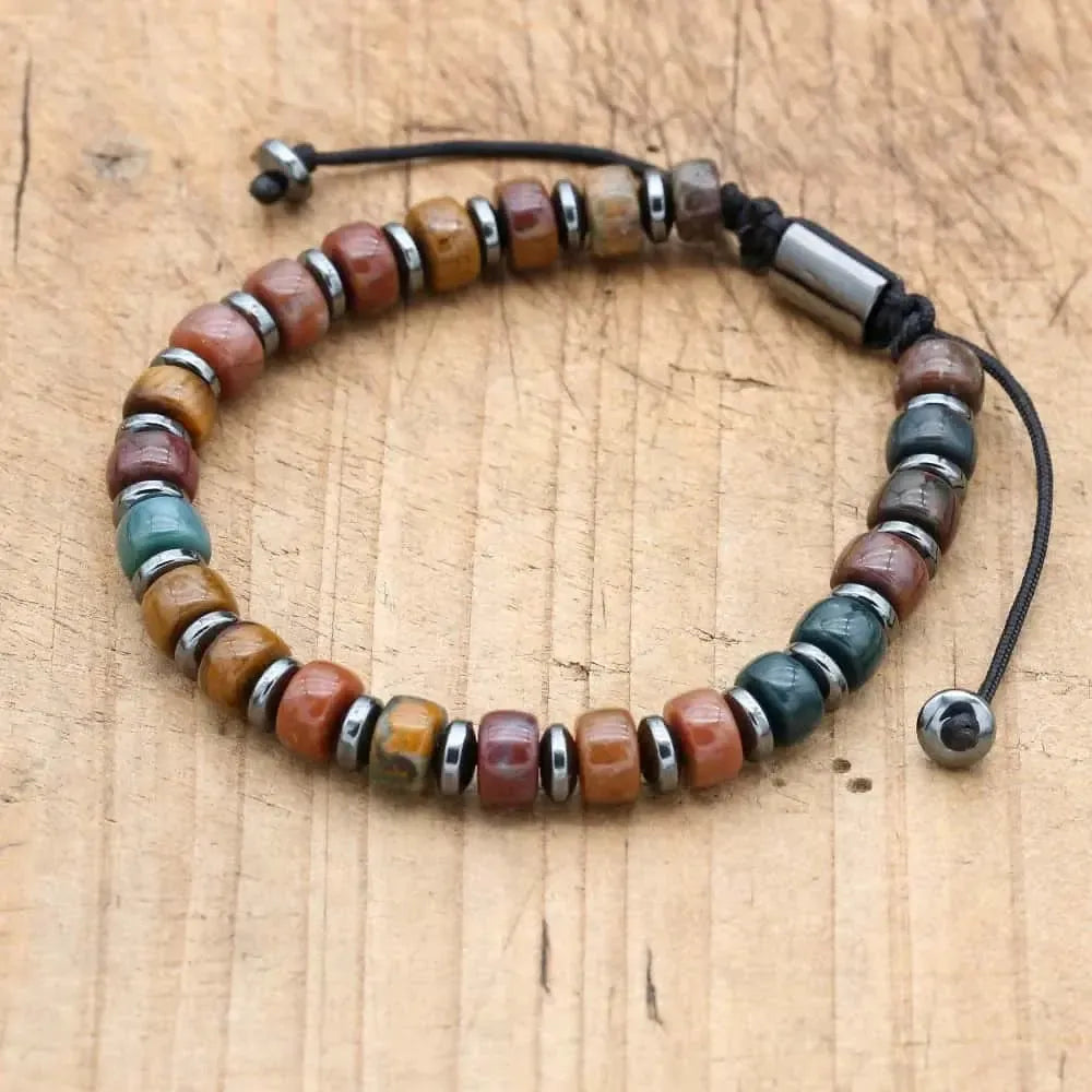 Bracelet d'Équilibre en Jaspe Océan et Hématite