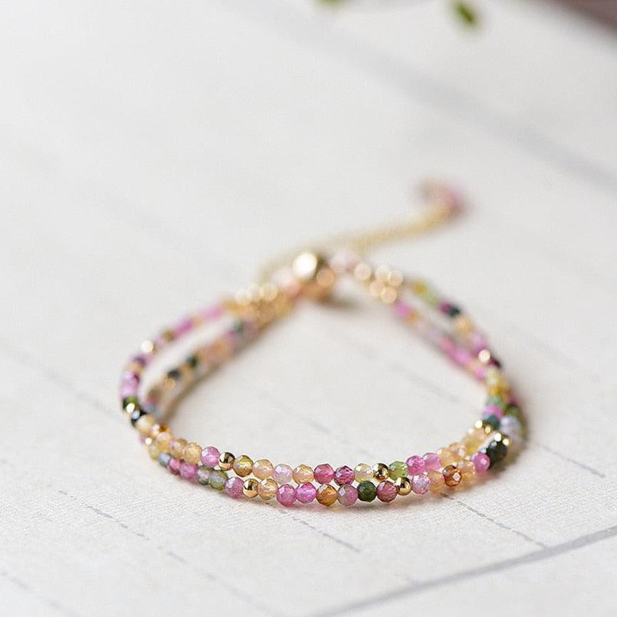 Bracelet deux rangs en Tourmaline multicolore