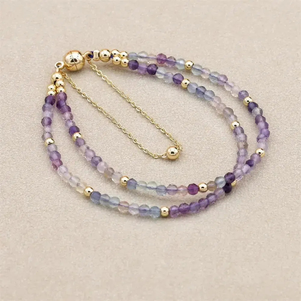 Bracelet double rangs en perles Fluorite naturelles colorées