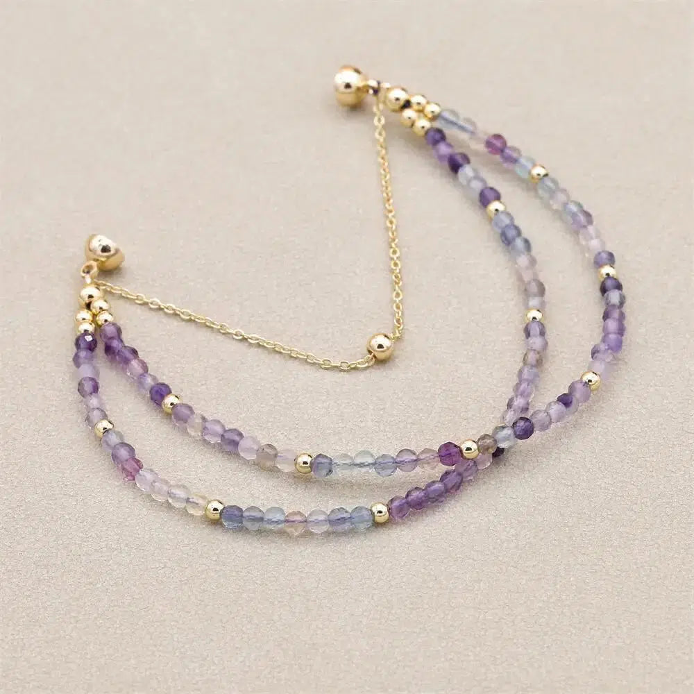 Bracelet double rangs en perles Fluorite naturelles colorées
