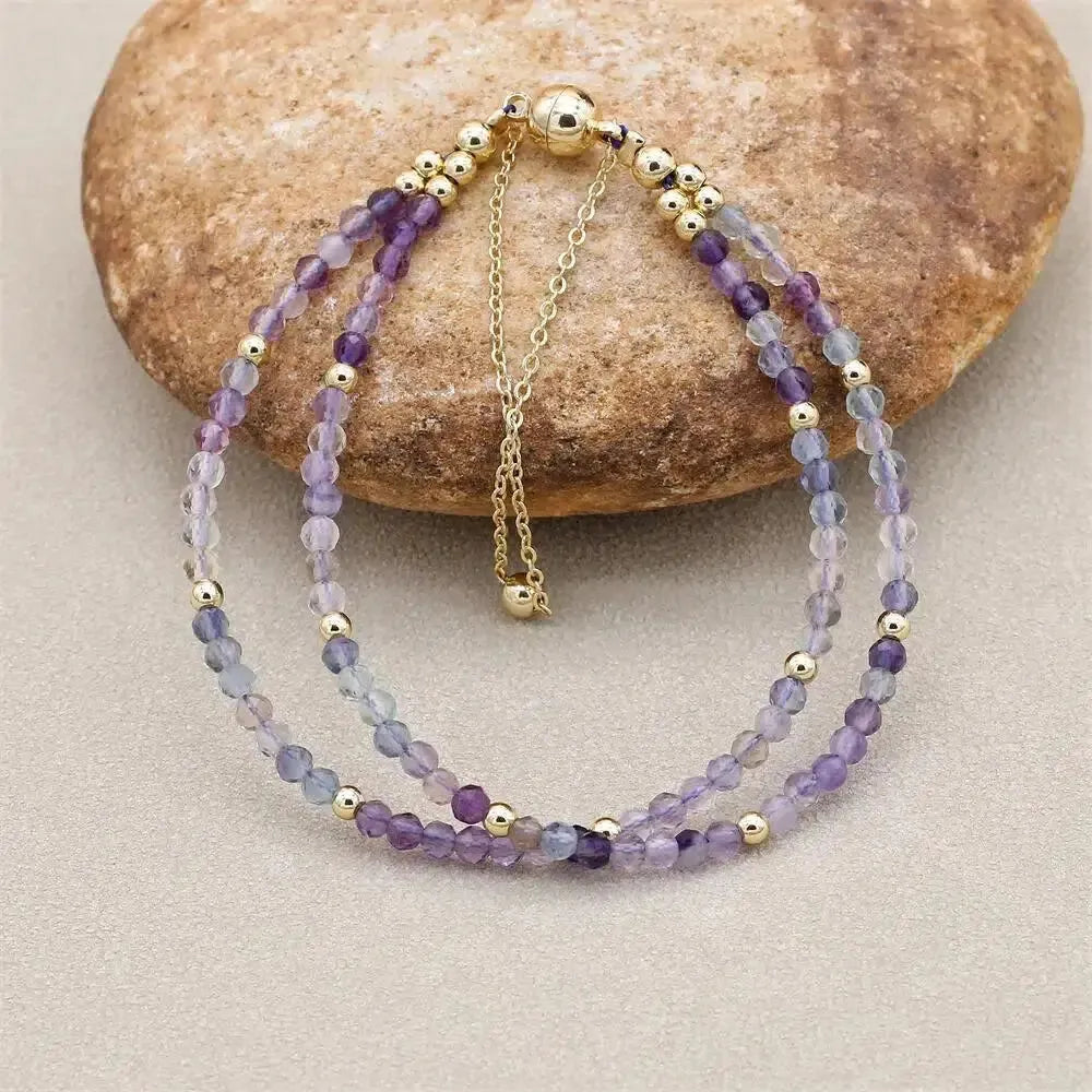 Bracelet double rangs en perles Fluorite naturelles colorées