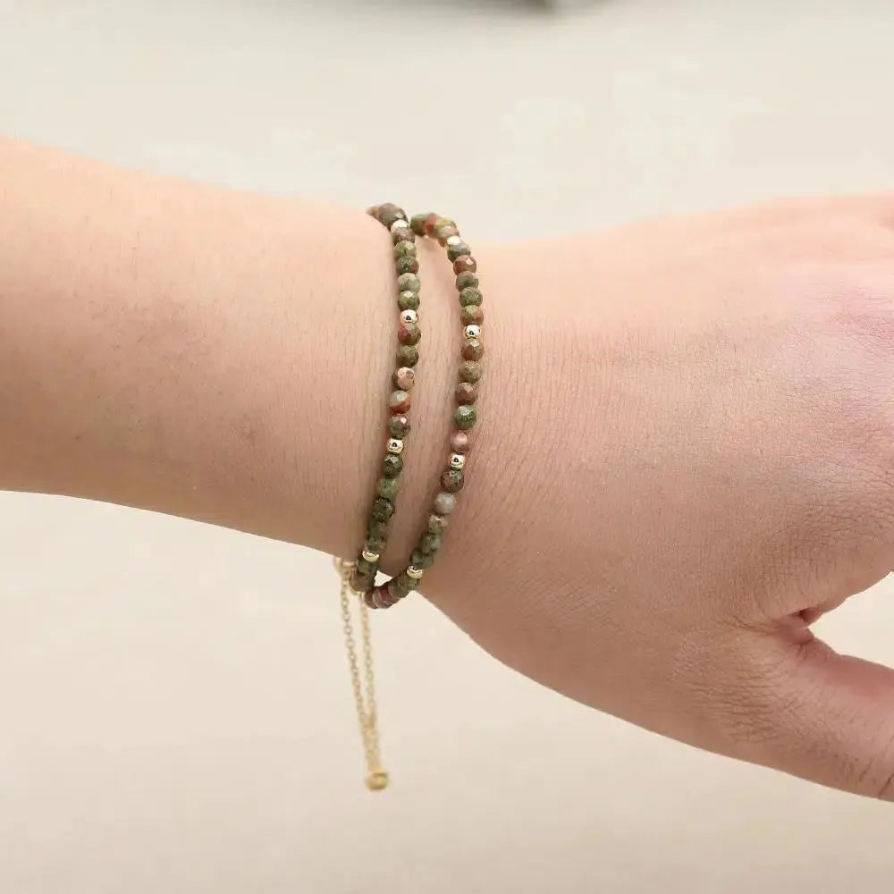 Bracelet double rangs en pierres naturelles Jaspe Picasso vert et brun