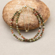 Bracelet double rangs en pierres naturelles Jaspe Picasso vert et brun