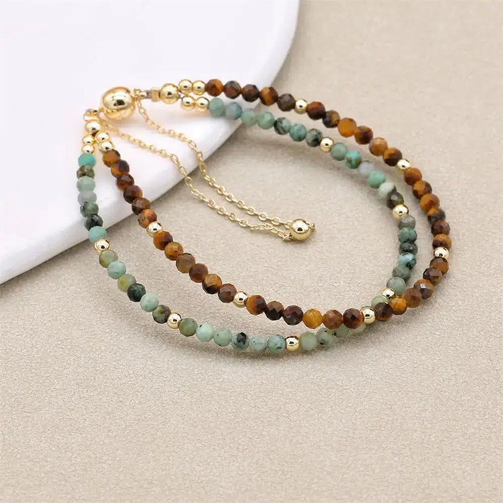 Bracelet double rangs multi perles en Jaspe africain et Œil de tigre