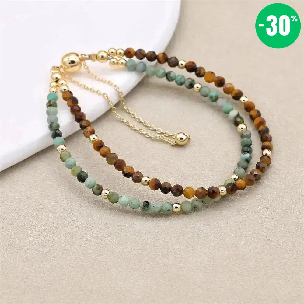 Bracelet double rangs multi perles en Jaspe africain et Œil de tigre