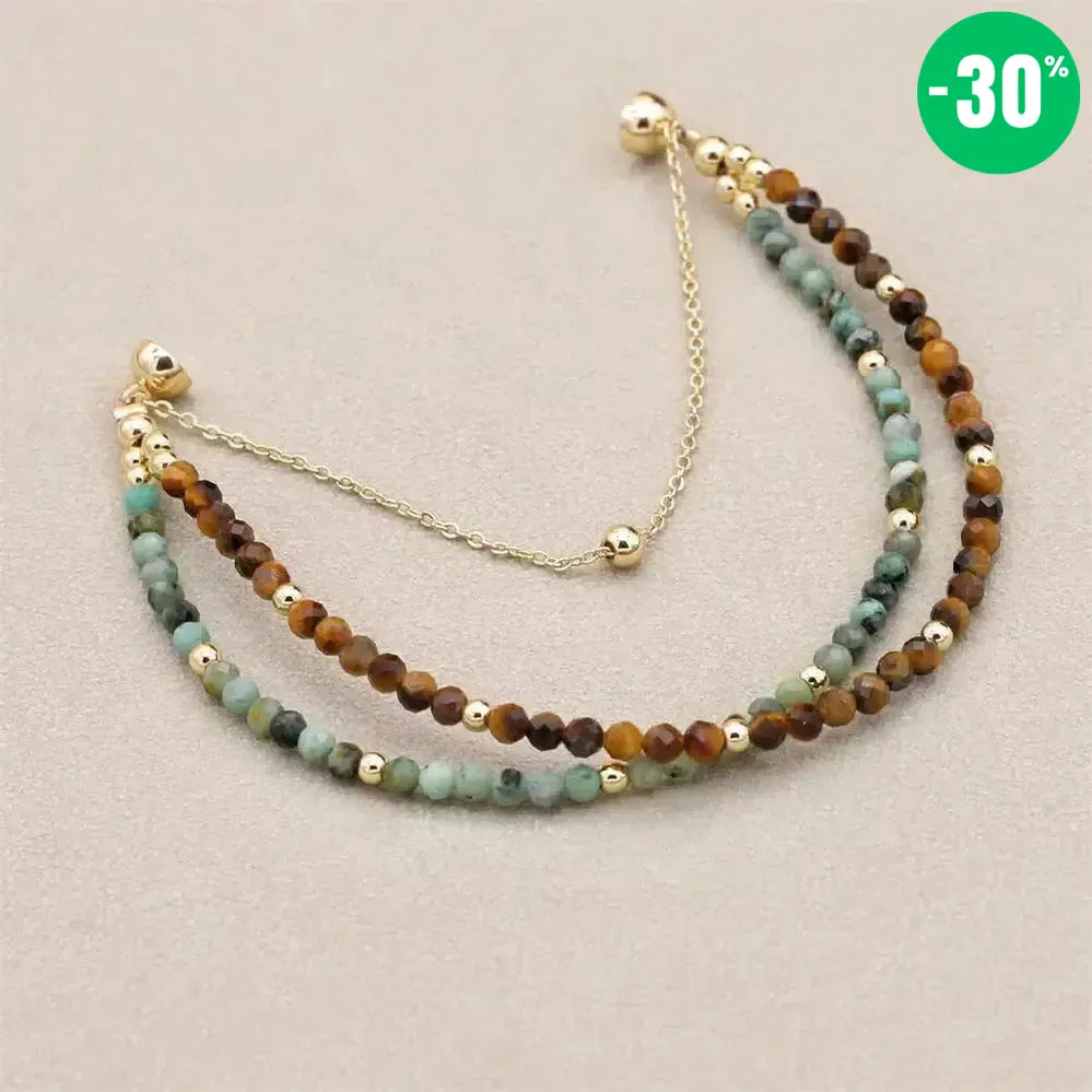 Bracelet double rangs multi perles en Jaspe africain et Œil de tigre