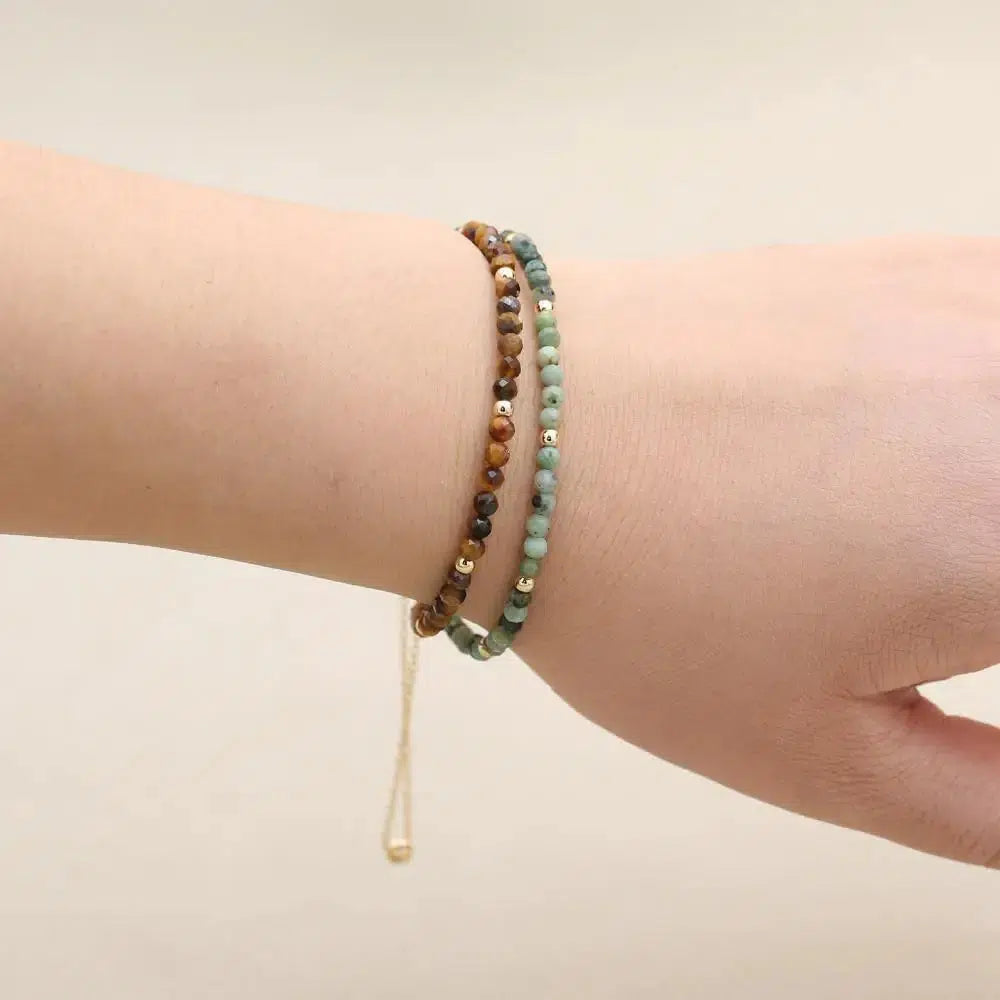 Bracelet double rangs multi perles en Jaspe africain et Œil de tigre