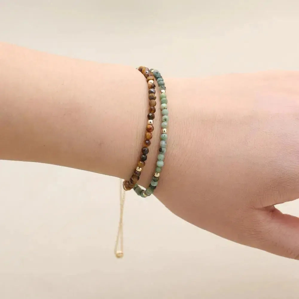 Bracelet double rangs multi perles en Jaspe africain et Œil de tigre