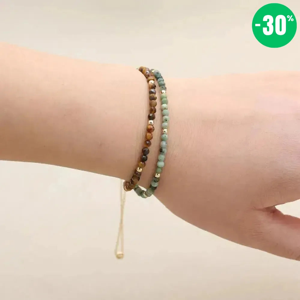 Bracelet double rangs multi perles en Jaspe africain et Œil de tigre