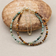 Bracelet double rangs multi perles en Jaspe africain et Œil de tigre