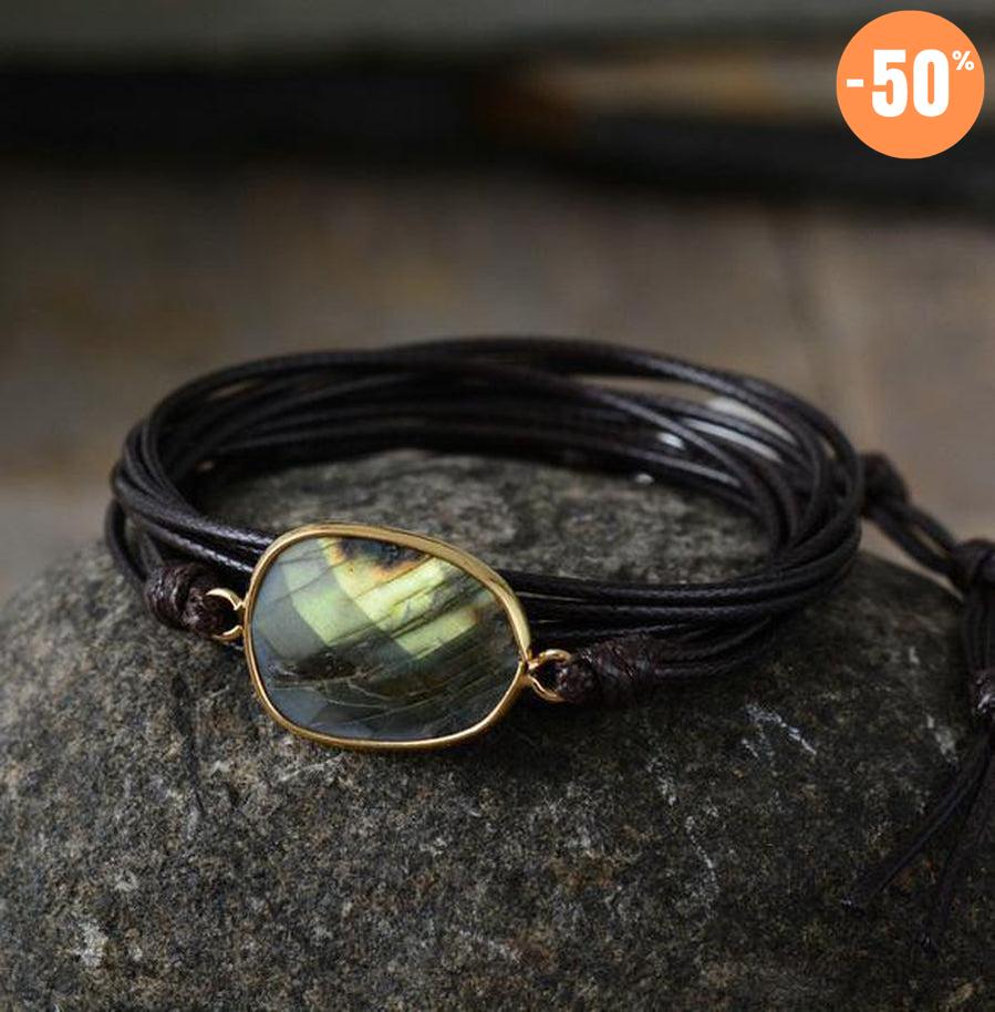 Bracelet en corde cirée et Labradorite