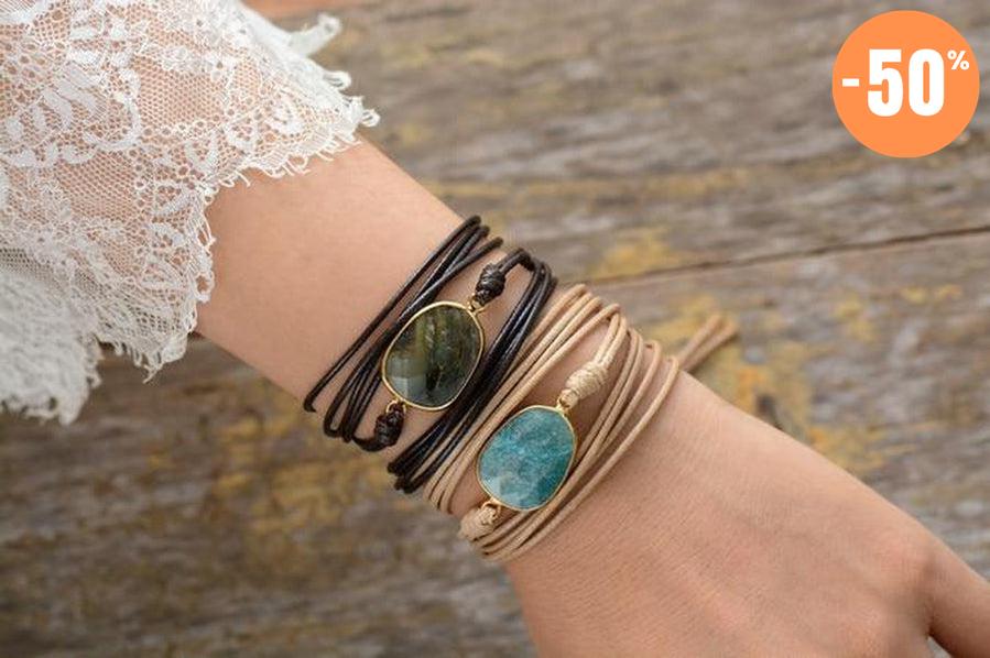 Bracelet en corde cirée et Labradorite