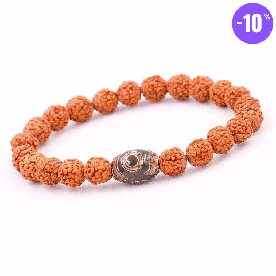 Bracelet en graines de Rudraksha et œil de Dzi