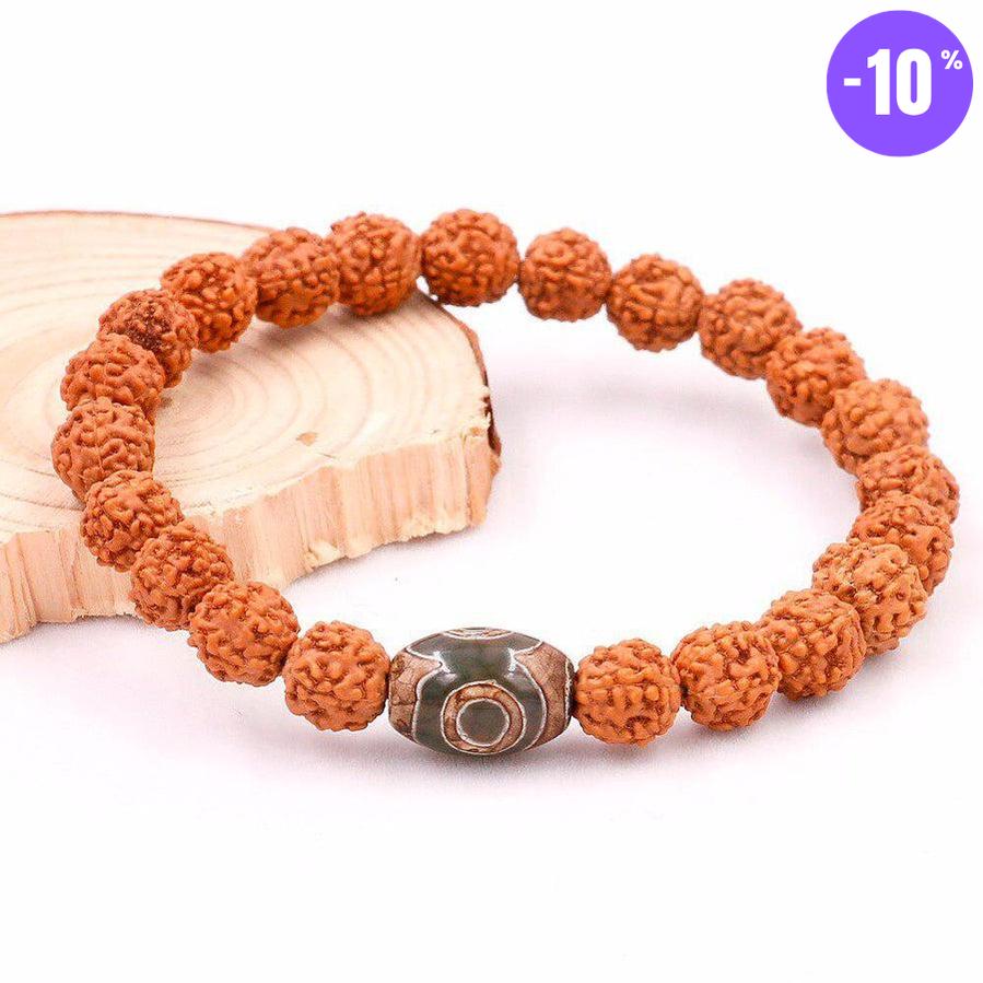 Bracelet en graines de Rudraksha et œil de Dzi