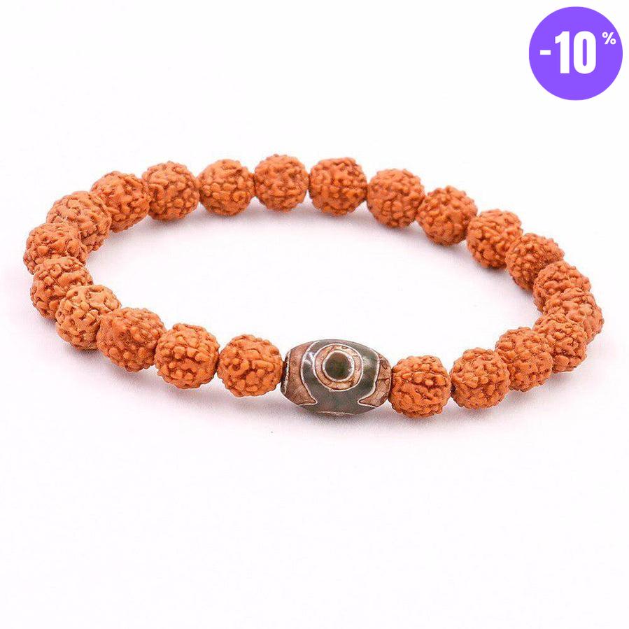 Bracelet en graines de Rudraksha et œil de Dzi