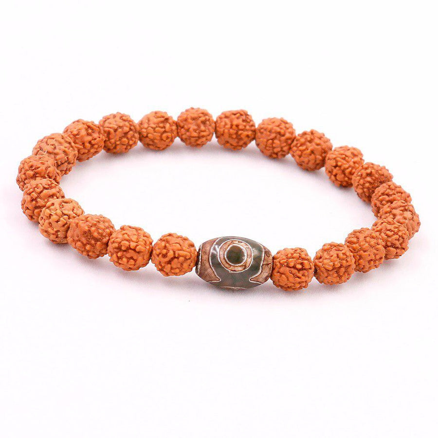 Bracelet en graines de Rudraksha et œil de Dzi