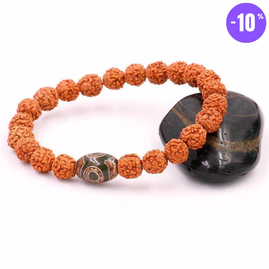 Bracelet en graines de Rudraksha et œil de Dzi