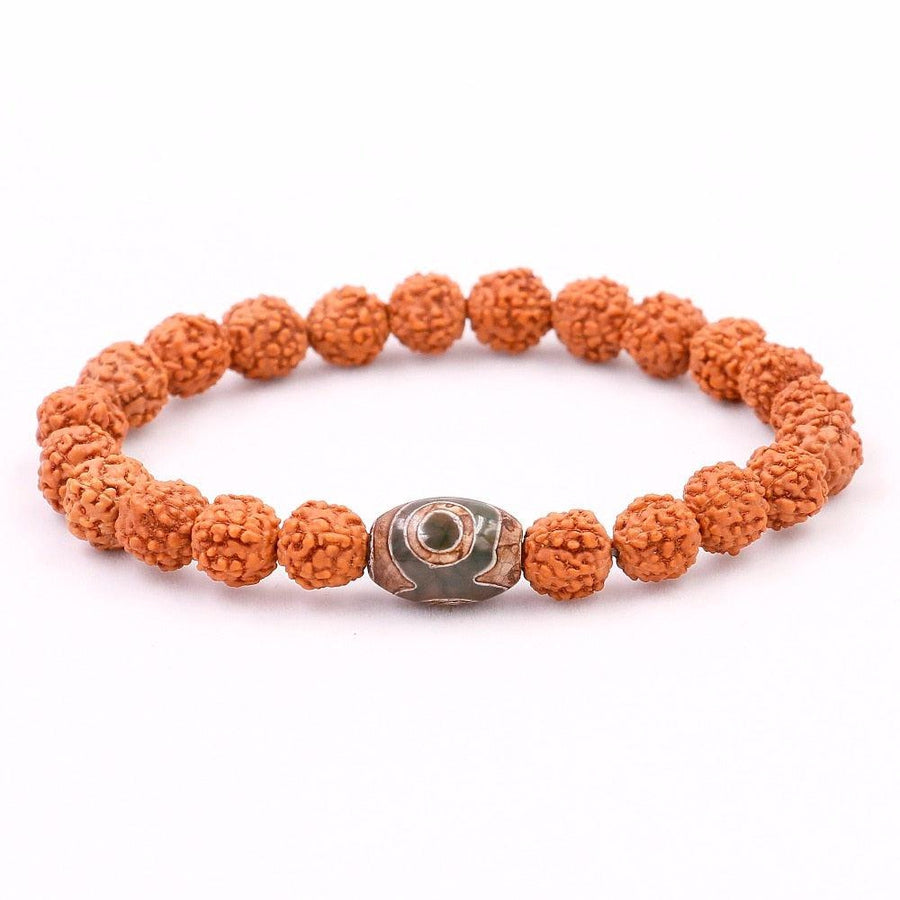 Bracelet en graines de Rudraksha et œil de Dzi