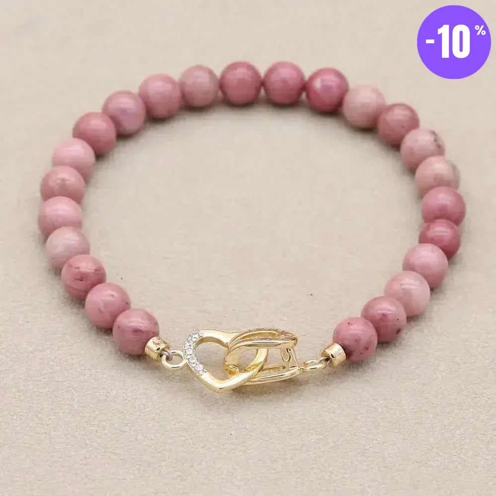 Bracelet en perles d'Œil de tigre bleu royal et fermoir cœur