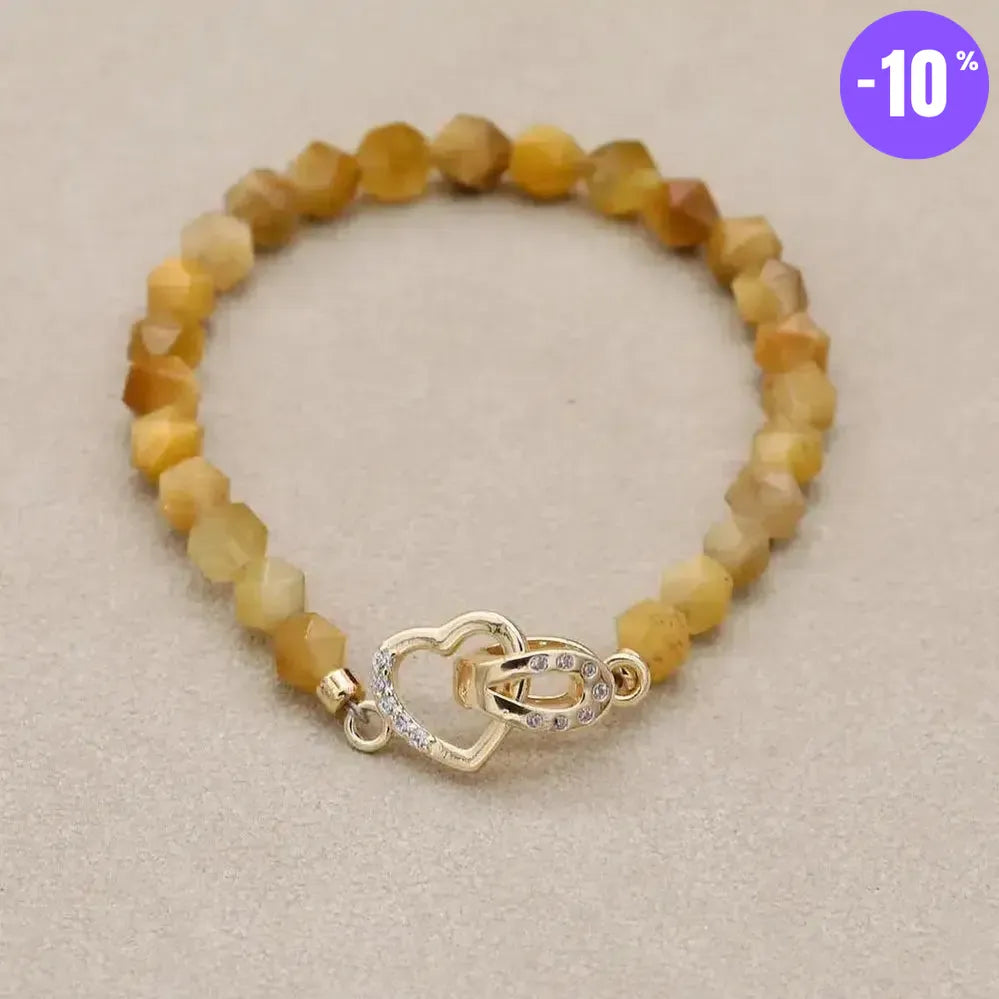 Bracelet en perles d'Œil de tigre bleu royal et fermoir cœur