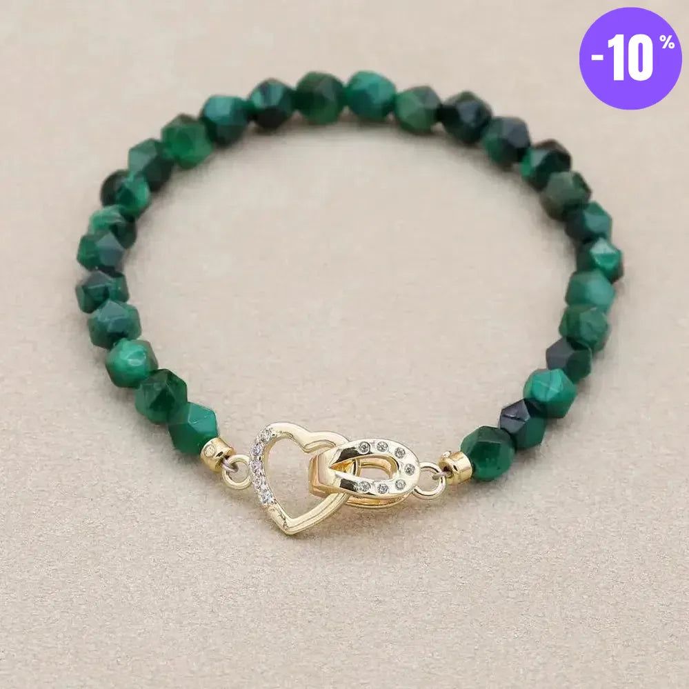 Bracelet en perles d'Œil de tigre bleu royal et fermoir cœur