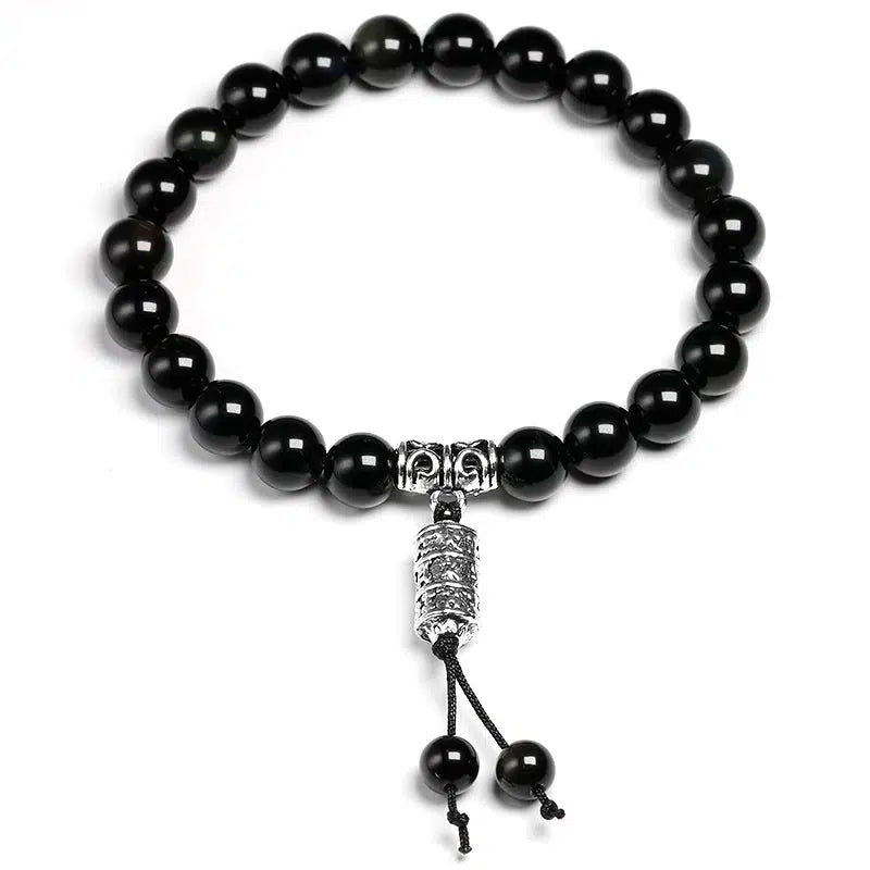 Bracelet en pierre Obsidienne noire avec breloque symbole « Om »