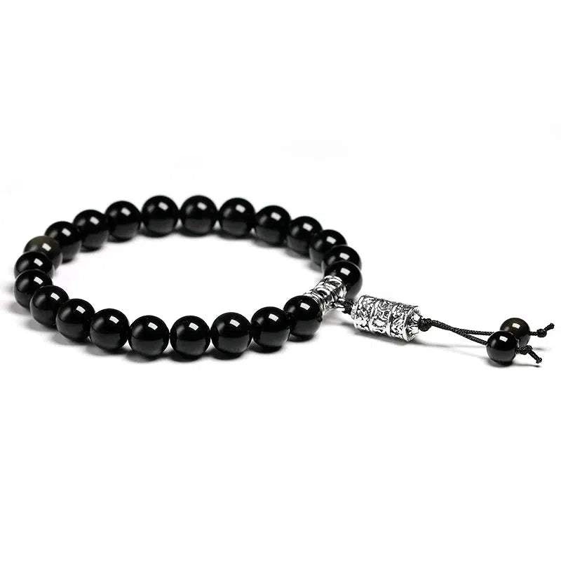 Bracelet en pierre Obsidienne noire avec breloque symbole « Om »