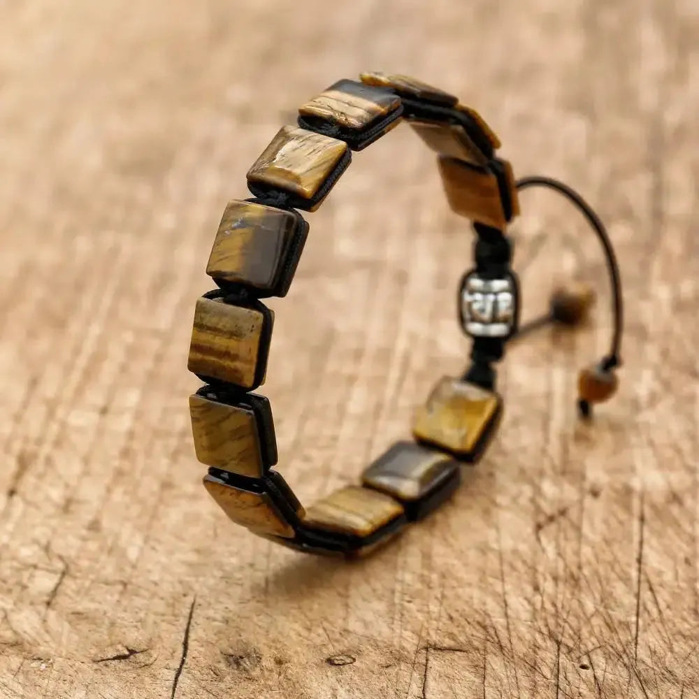 Bracelet en pierres d'Œil de tigre carrées