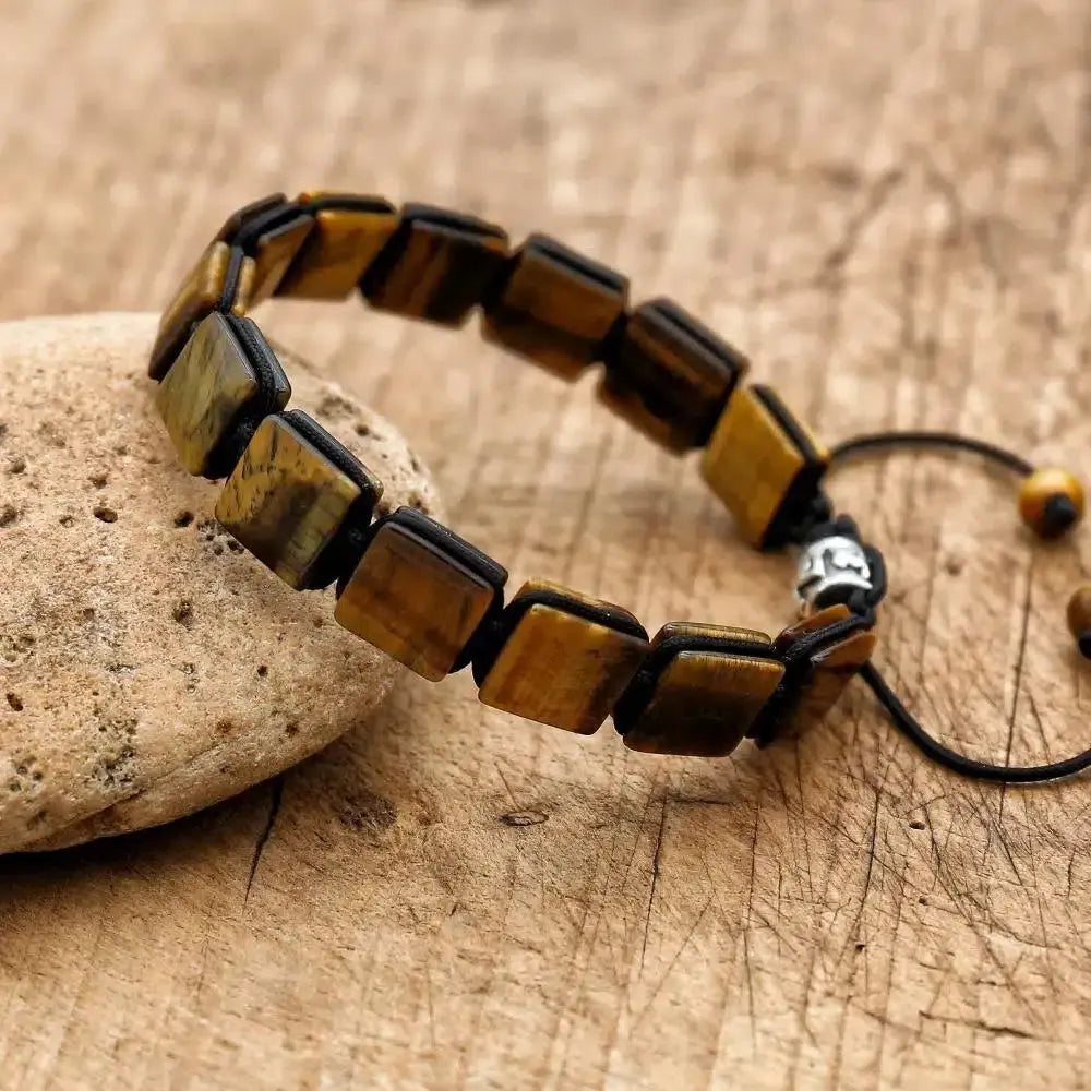 Bracelet en pierres d'Œil de tigre carrées