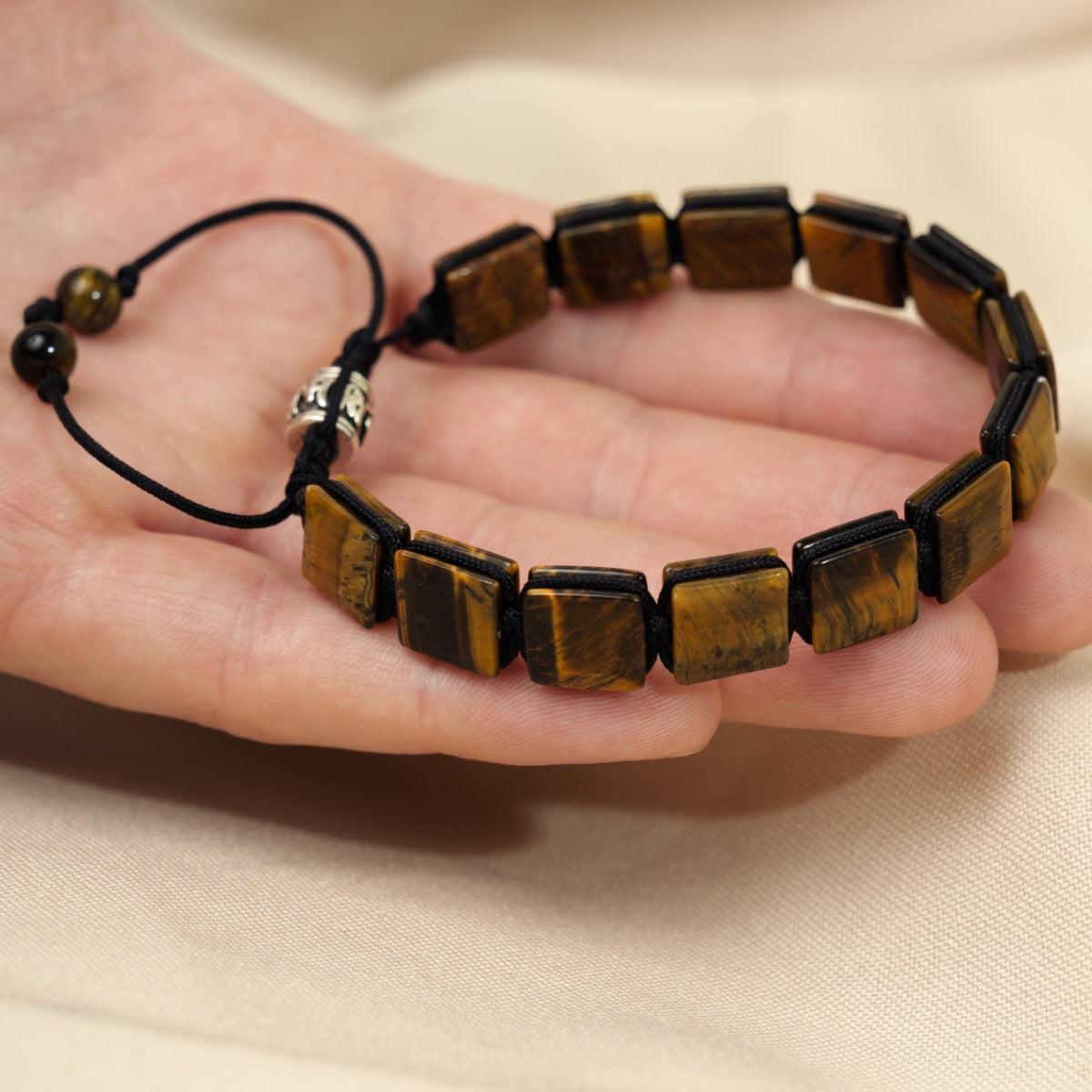 Bracelet en pierres d'Œil de tigre carrées