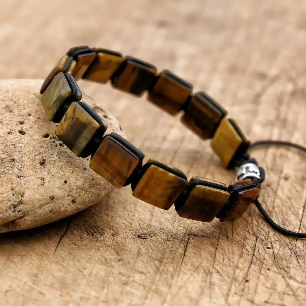 Bracelet en pierres d'Œil de tigre carrées