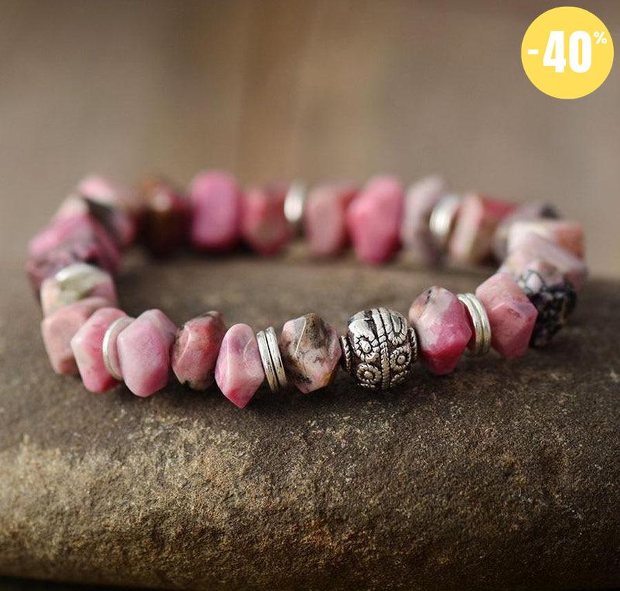 Bracelet en Rhodonite et son charme Cœur gravé Arbre de vie