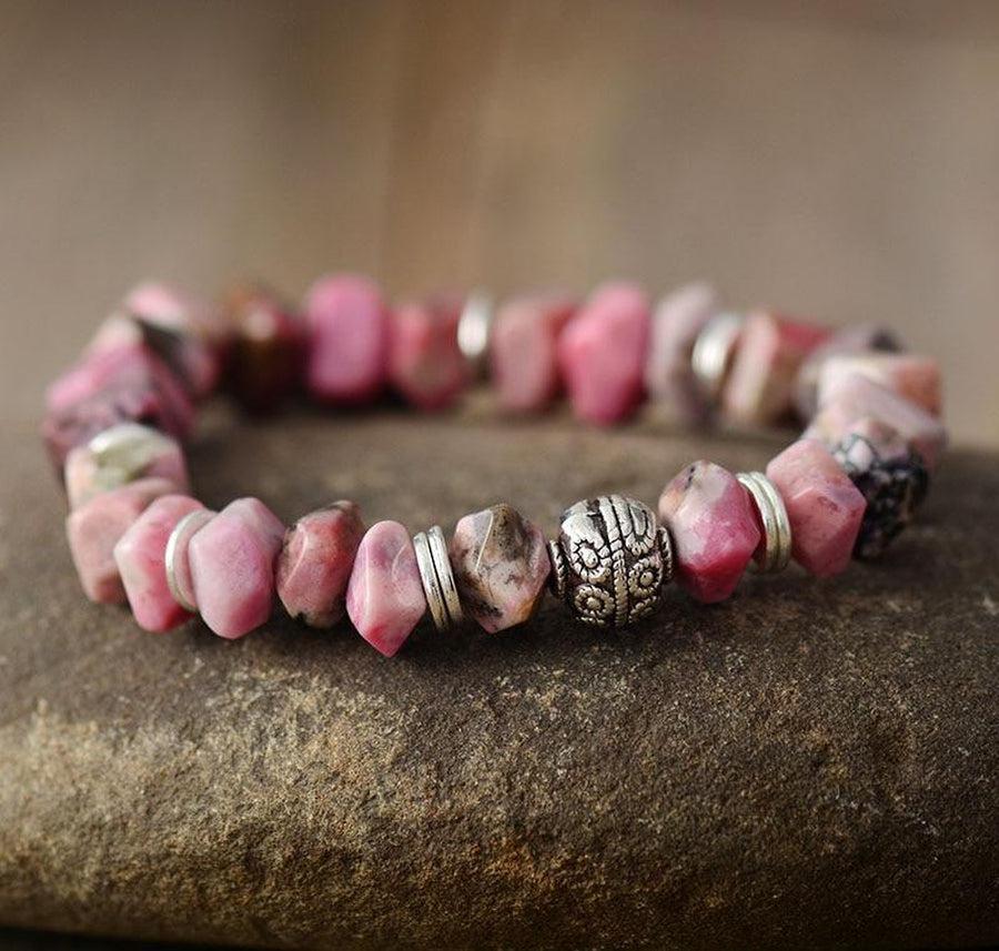 Bracelet en Rhodonite et son charme Cœur gravé Arbre de vie