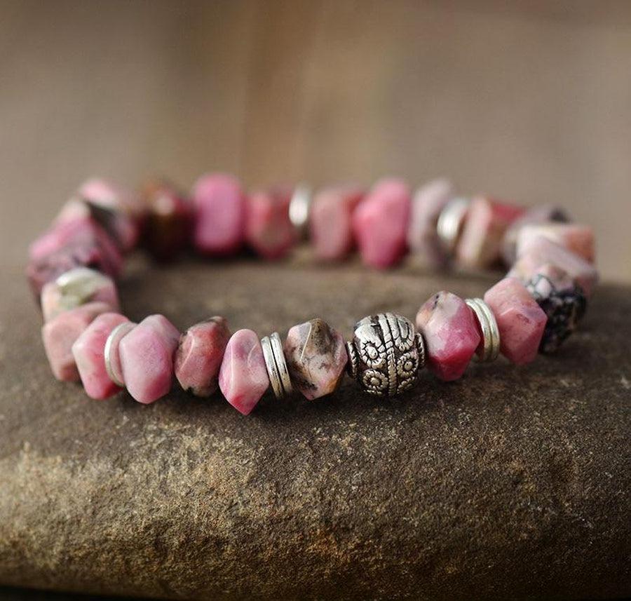 Bracelet en Rhodonite et son charme Cœur gravé Arbre de vie