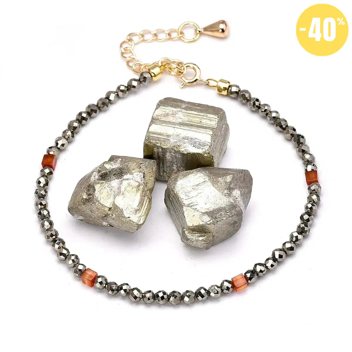 Bracelet énergétique en Pyrite et Cornaline rouge