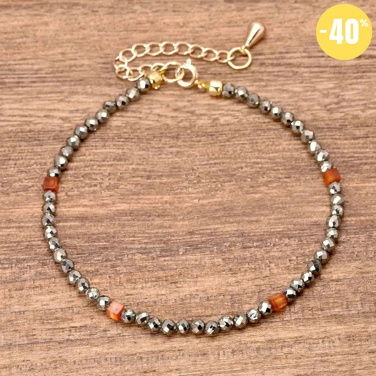 Bracelet énergétique en Pyrite et Cornaline rouge