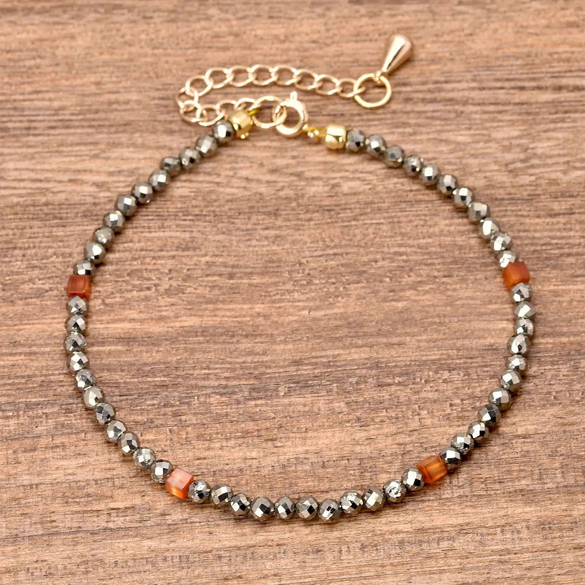 Bracelet énergétique en Pyrite et Cornaline rouge