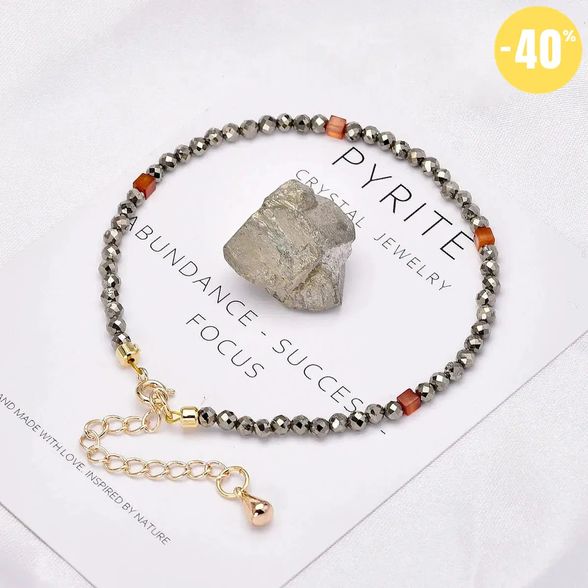 Bracelet énergétique en Pyrite et Cornaline rouge