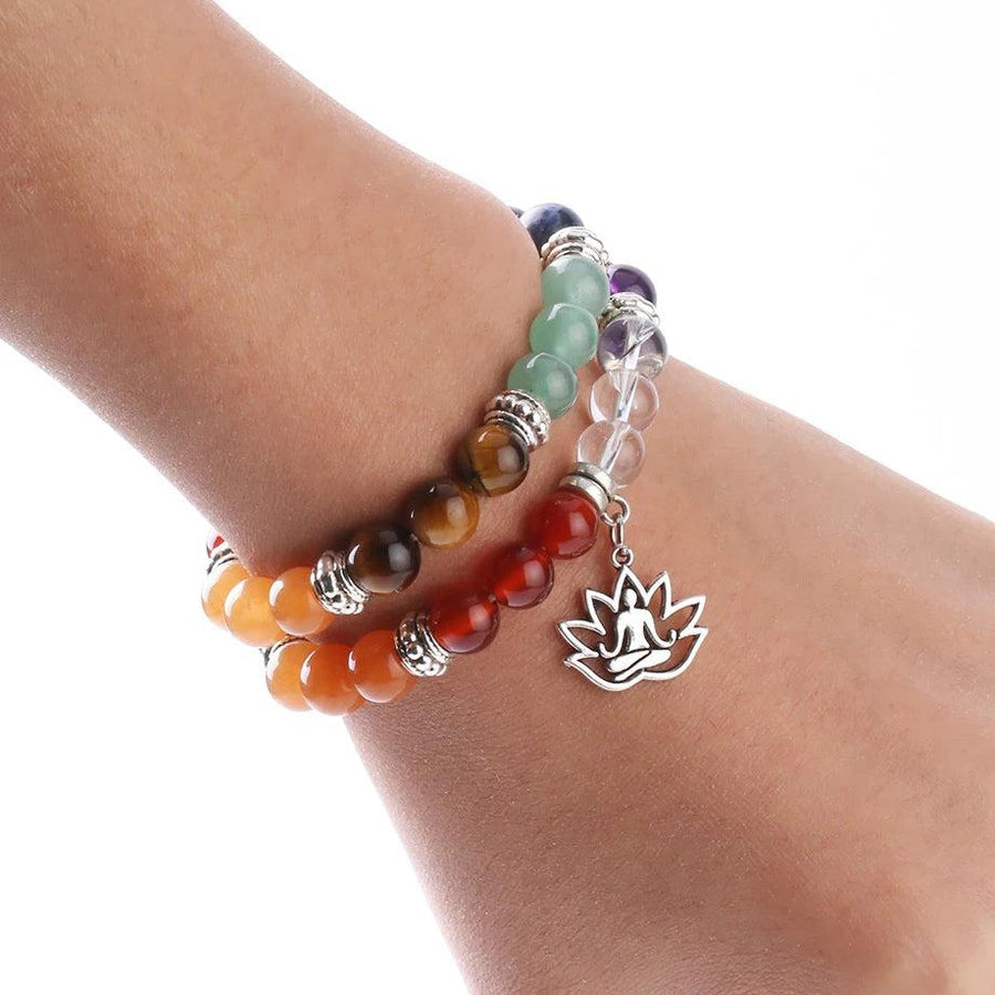Bracelet «énergie positive» des 7 chakras et Fleur de Lotus