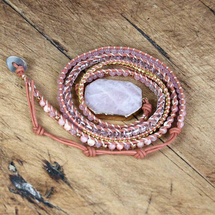 Bracelet enveloppant en pierres, cristal de bohême rose