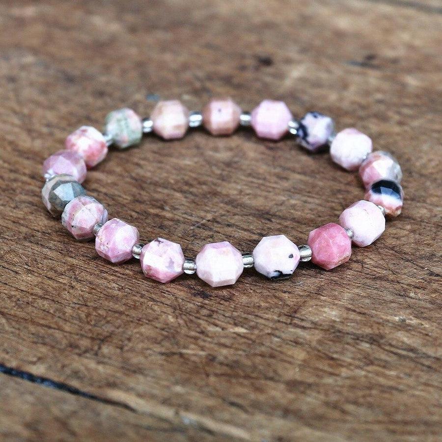 Bracelet extensible en Rhodonite à facettes