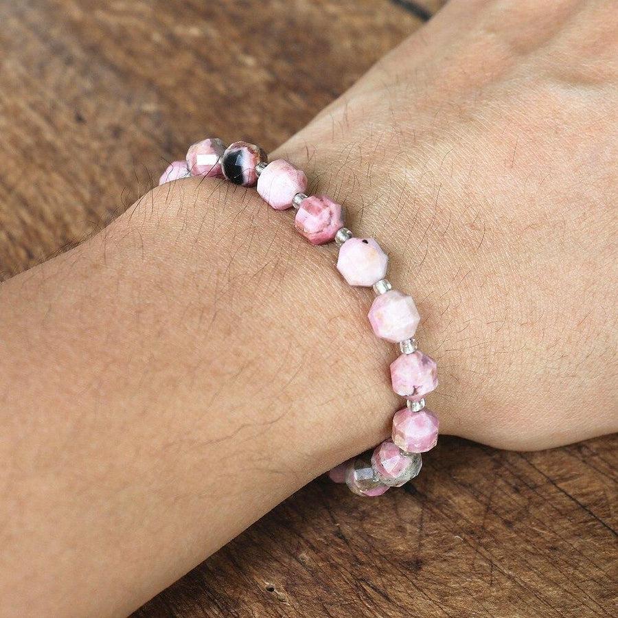 Bracelet extensible en Rhodonite à facettes