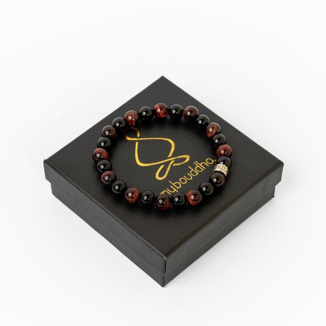 Bracelet « Force & Puissance » en Œil de Taureau et Onyx Noir