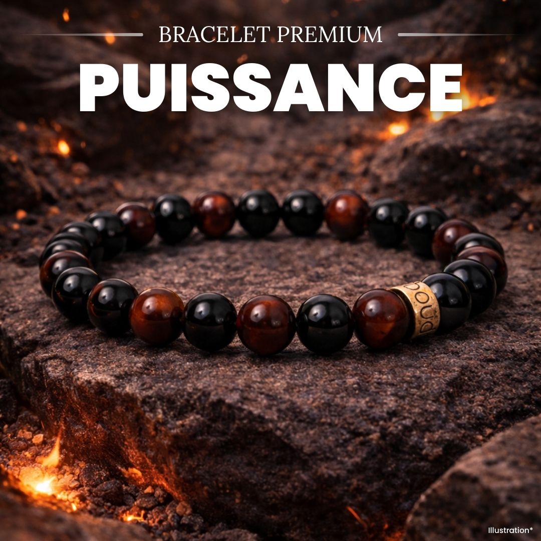 Bracelet « Force & Puissance » en Œil de Taureau et Onyx Noir