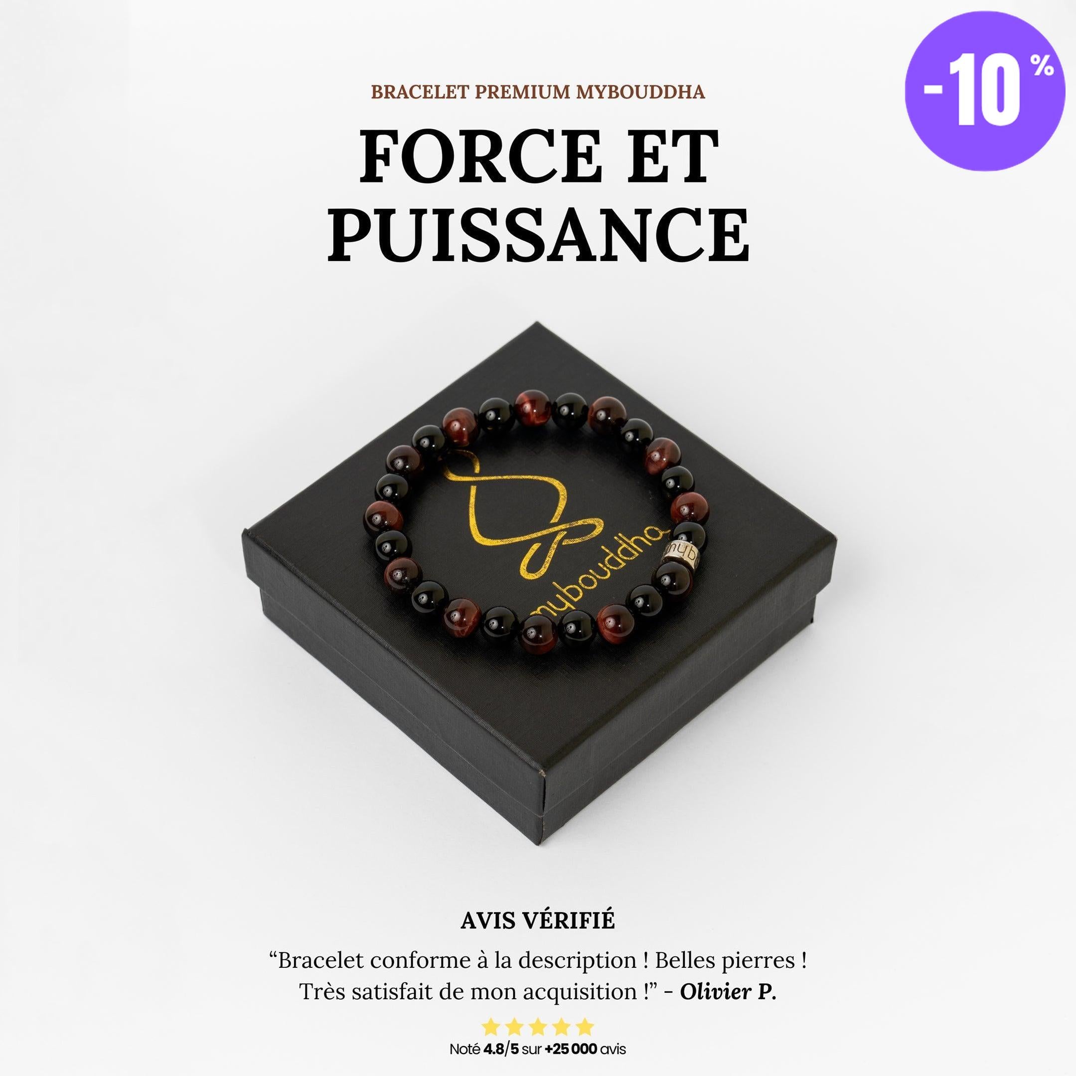 Bracelet « Force & Puissance » en Oeil de Tigre Rouge et Onyx Noir