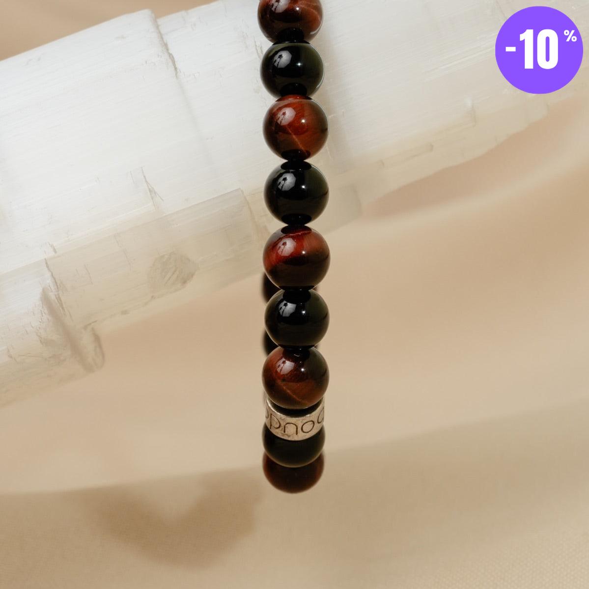 Bracelet « Force & Puissance » en Oeil de Tigre Rouge et Onyx Noir