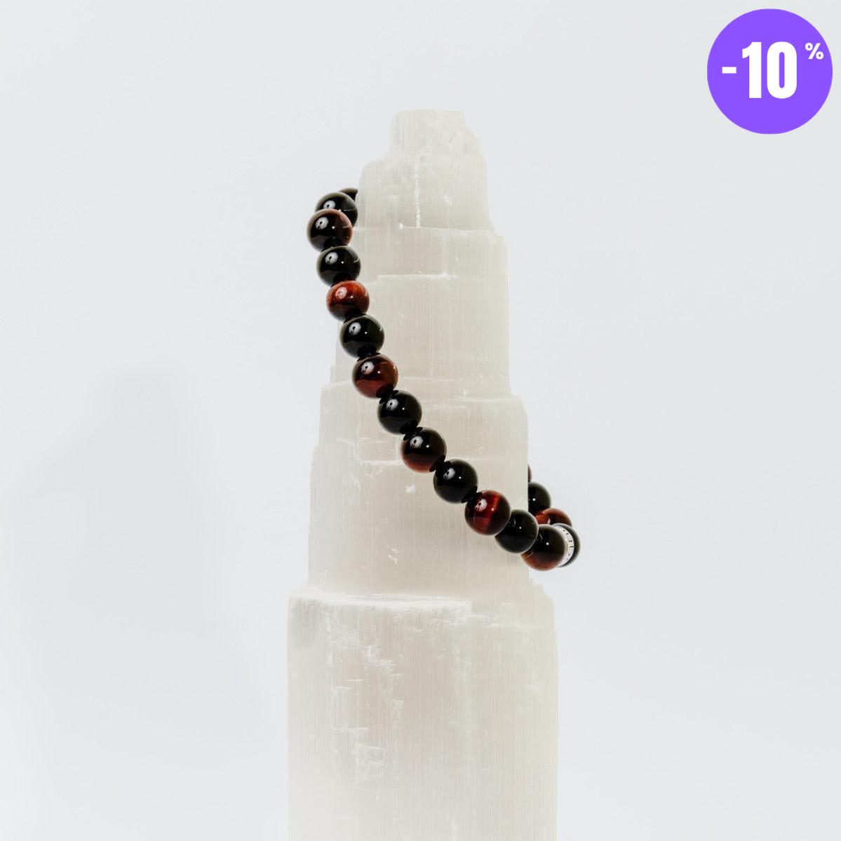 Bracelet « Force & Puissance » en Oeil de Tigre Rouge et Onyx Noir